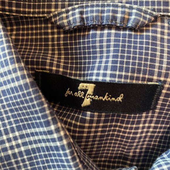 7 For All Mankind Shirt Size Small Long Sleeve Blue Plaid Button Up - Picture 4 of 6